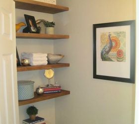 s 11 space saving hacks for your tiny bathroom, bathroom ideas, Build floating shelves for more storage