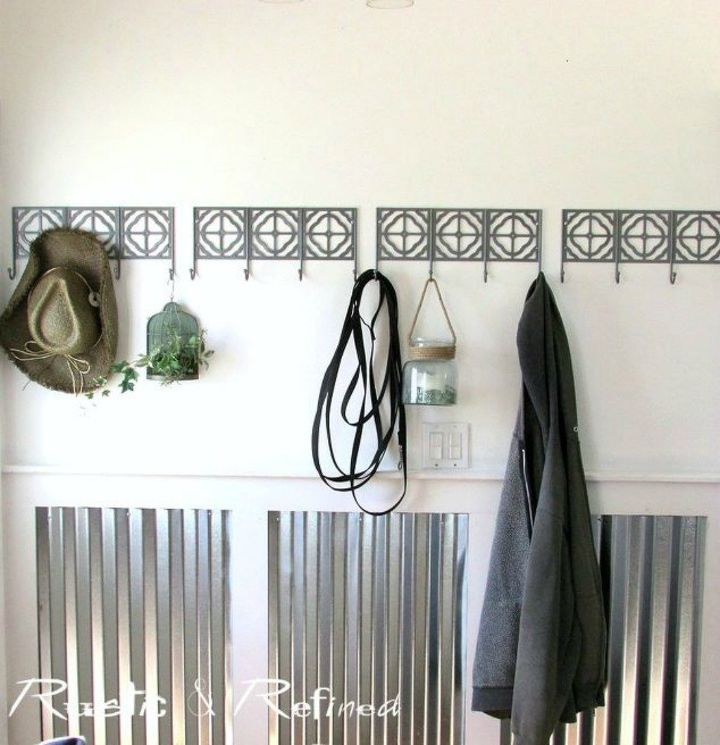 s impress your guests with these expensive looking entryway ideas, Use galvanized metal tin for wainscotting