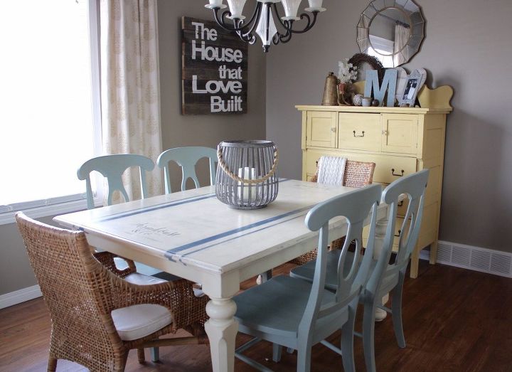 grain sack dining table, dining room ideas, home decor, painted furniture, rustic furniture