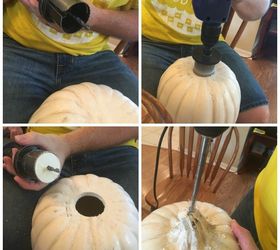 elegant diy fall pumpkin topiary, crafts, seasonal holiday decor, Use a drill bit hole saw for the holes