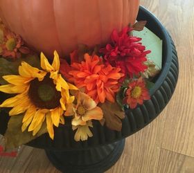 elegant diy fall pumpkin topiary, crafts, seasonal holiday decor, Attaching flowers to floral foam