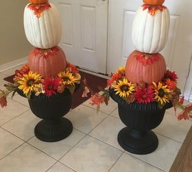 elegant diy fall pumpkin topiary, crafts, seasonal holiday decor, Finished pumpkin topiaries