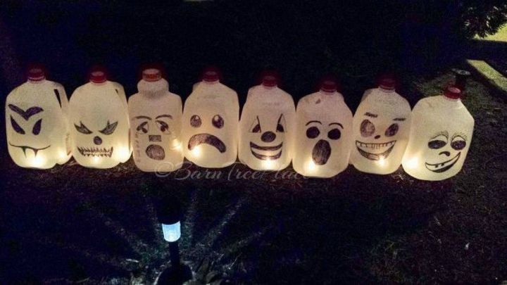 s make your neighbors giggle with these 10 hilarious halloween ideas, halloween decorations, seasonal holiday decor, Draw funny faces on milk jugs