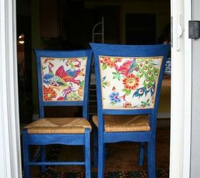 s 12 ways to revamp your dining room chairs before the holidays, Redo the back with vibrant fabric