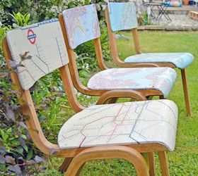 s 12 ways to revamp your dining room chairs before the holidays, Decoupage a map onto boring wood seats