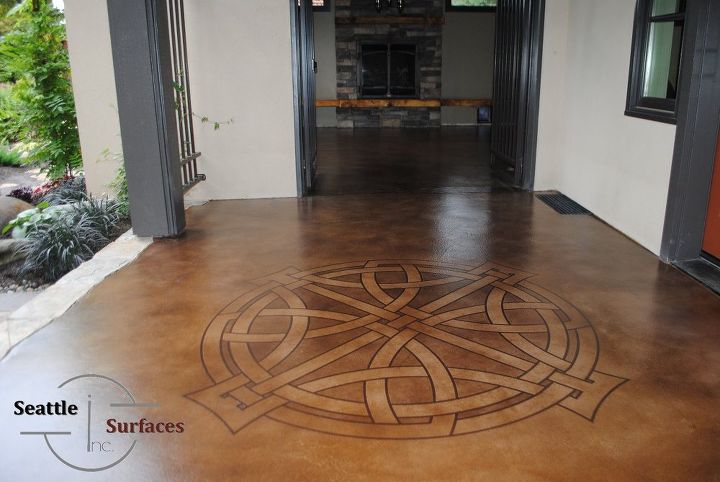 front porch micro topping with stencil and stain, concrete masonry, flooring