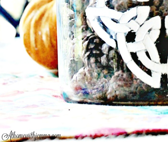 diy stenciled fall jar candle holder, crafts, mason jars, painted furniture