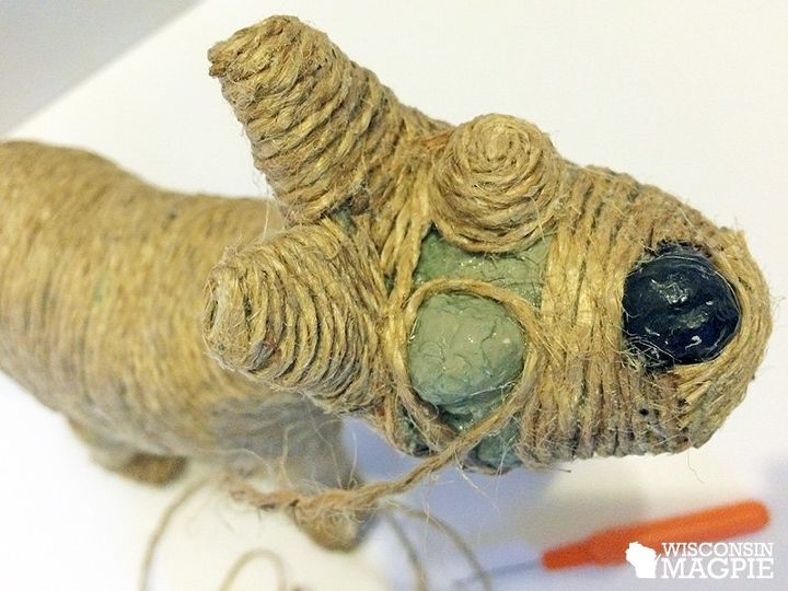 twine covered dog, crafts, home decor