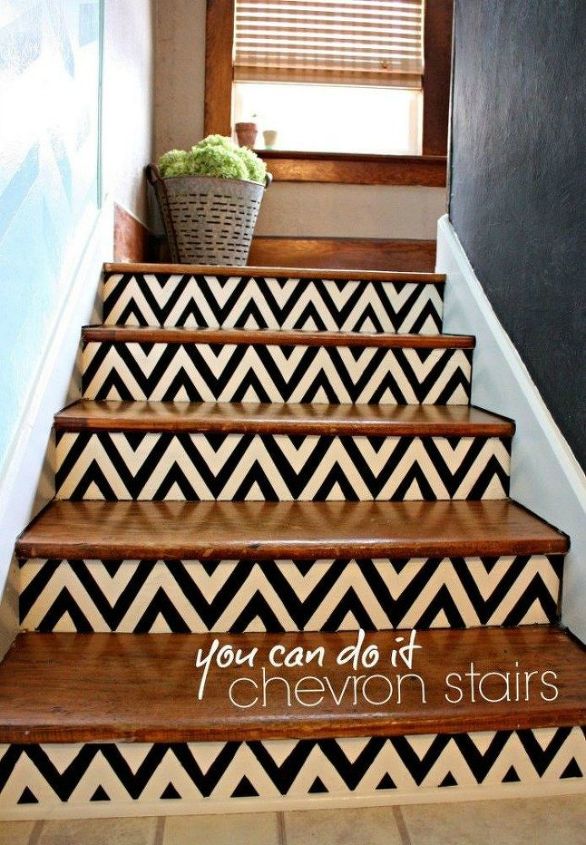 s 13 ways you never thought of using painter s tape in your home, home decor, painting, Get awesome looking chevron stairs