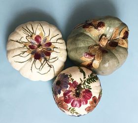foliage pumpkins, crafts, decoupage, flowers, how to, seasonal holiday decor
