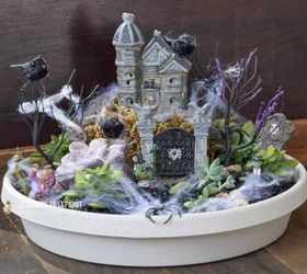 make your neighbors giggle with these 9 halloween fairy garden ideas, Place some spiderwebs around for a foggy look