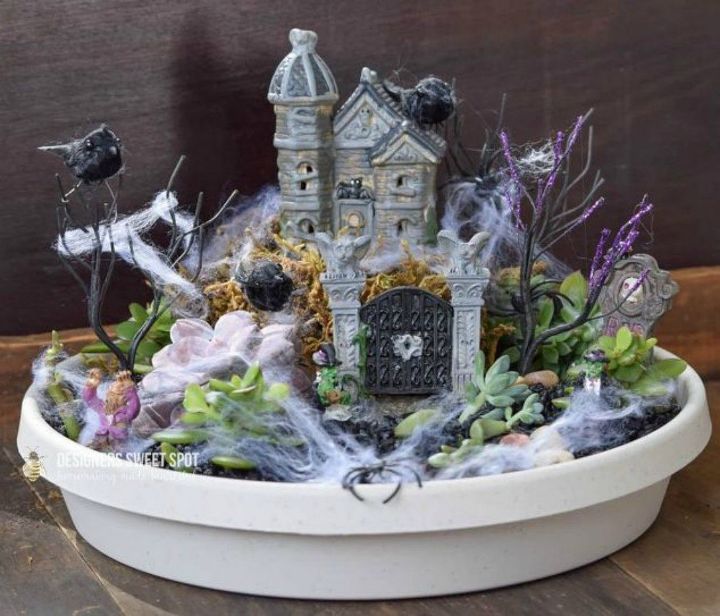 make your neighbors giggle with these 9 halloween fairy garden ideas, Place some spiderwebs around for a foggy look