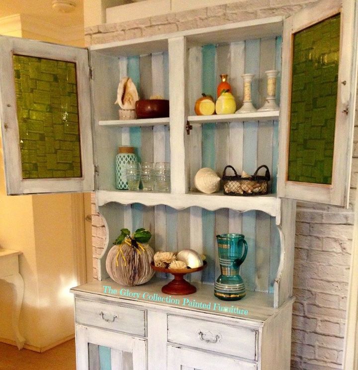 beachy keen make over with painted 70 textured glass, chalk paint, painted furniture