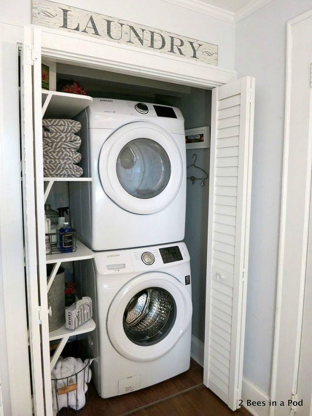 s 10 space saving hacks for your small laundry room, laundry rooms, Use shutter doors in a laundry closet