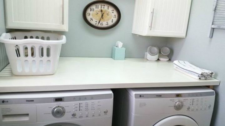 s 10 space saving hacks for your small laundry room, laundry rooms, Put a shelf on top of your machines