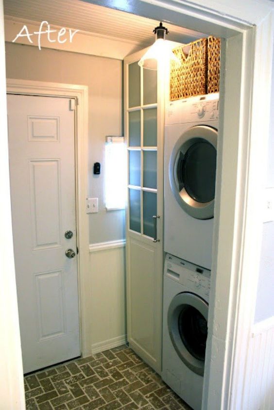 s 10 space saving hacks for your small laundry room, laundry rooms, Add a narrow closet to keep things hidden