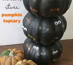s 10 spook tacular ways to dress up your dollar store pumpkins, halloween decorations, seasonal holiday decor, Stack them into a spooky topiary