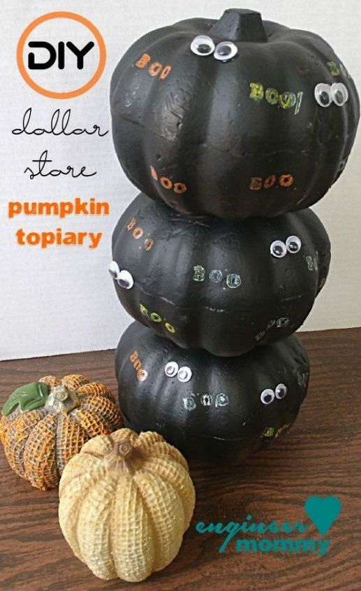 s 10 spook tacular ways to dress up your dollar store pumpkins, halloween decorations, seasonal holiday decor, Stack them into a spooky topiary