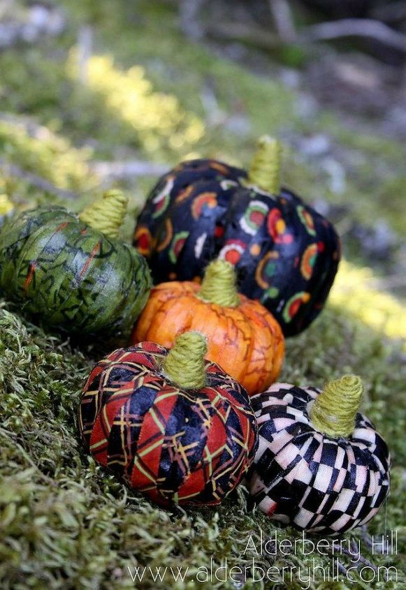s 10 spook tacular ways to dress up your dollar store pumpkins, halloween decorations, seasonal holiday decor, Cover them with patterned fabric