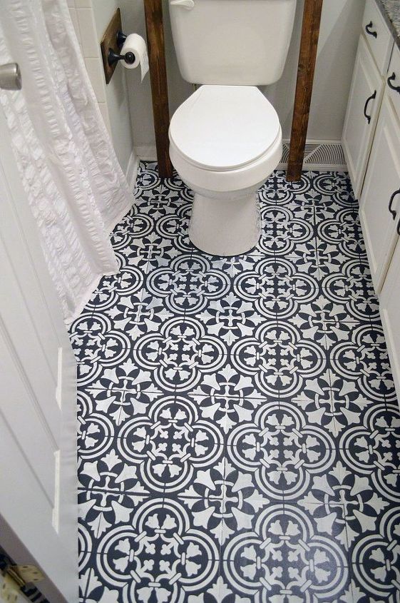 how to stencil a tile pattern on a bathroom floor, bathroom ideas, flooring, how to, painting