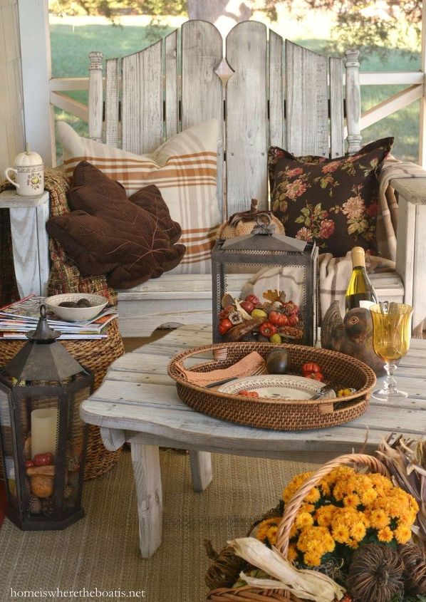 a fall nook on the porch, porches, seasonal holiday decor