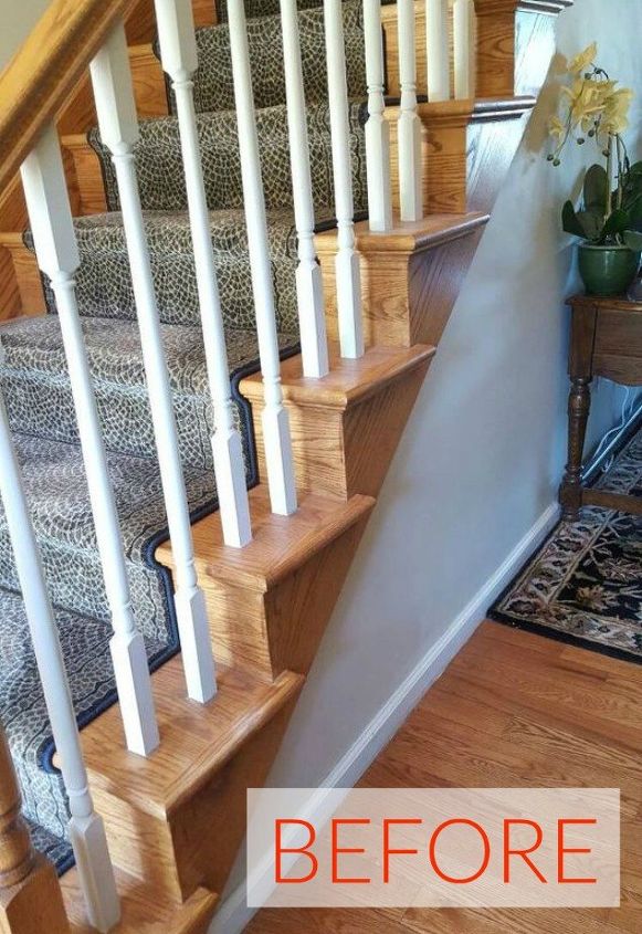 s 9 expensive looking furniture flips using cheap appliques, painted furniture, Before An unimpressive staircase