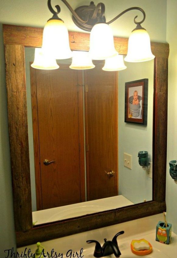 10 stunning ways to transform your bathroom mirror without removing it, Velcro wood pickets for an easy rustic frame