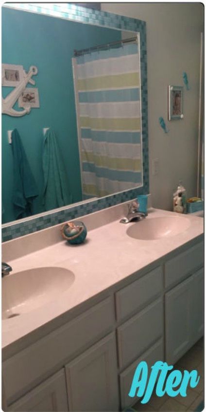 10 stunning ways to transform your bathroom mirror without removing it, Easily tile a frame to match your bathroom