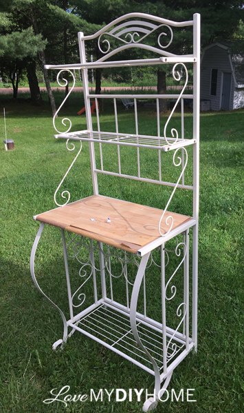 bakers rack becomes a french beauty, garages, home decor, how to, kitchen design, painted furniture, painting, repurposing upcycling, shelving ideas
