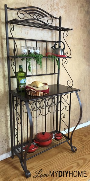 bakers rack becomes a french beauty, garages, home decor, how to, kitchen design, painted furniture, painting, repurposing upcycling, shelving ideas