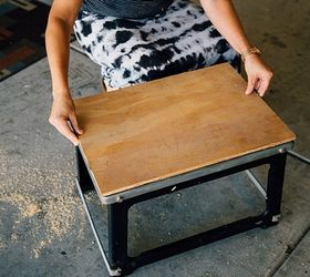 diy boho industrial stool, crafts, home improvement, outdoor living, tools, reupholster, woodworking projects