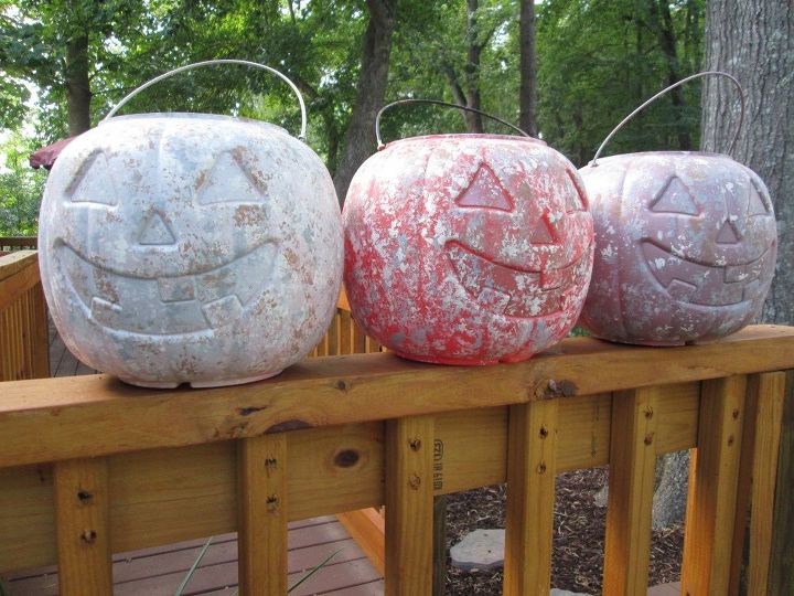 turning those plastic pumpkins into a look of stone made easy , concrete masonry, crafts, halloween decorations, outdoor living