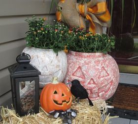 turning those plastic pumpkins into a look of stone made easy , concrete masonry, crafts, halloween decorations, outdoor living