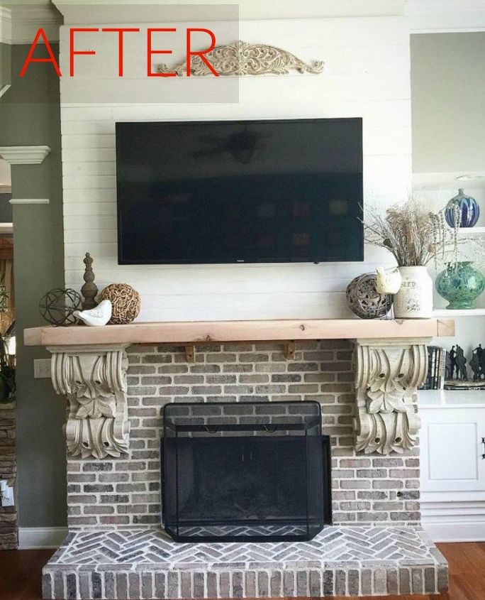 10 gorgeous ways to transform a brick fireplace without replacing it, The fix Add some faded brick and shiplap