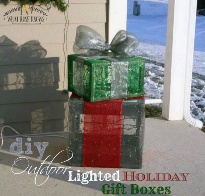 pegue la malla en formas para estas hermosas ideas de decoracin navidea, Cajas de regalo navide as iluminadas