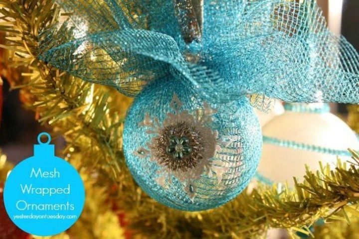 s pinch mesh into shapes for these beautiful holiday d cor ideas, home decor, Shiny wrapped ornaments