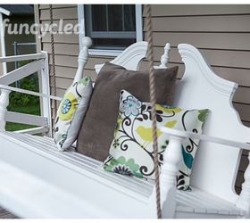 hanging a porch swing made from an old bed frame, outdoor living