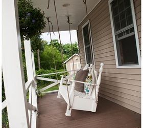 hanging a porch swing made from an old bed frame, outdoor living, porch celing