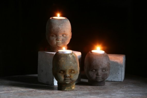 diy concrete skull candle