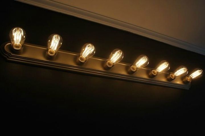 s want high end lighting these 20 minute ideas are brilliant, lighting, Replace your vanity light with Edison bulbs