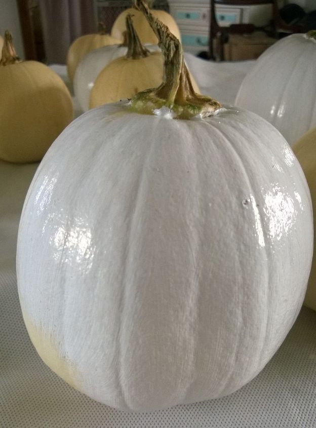painted gold white pumpkins, crafts, seasonal holiday decor, Painted two coats