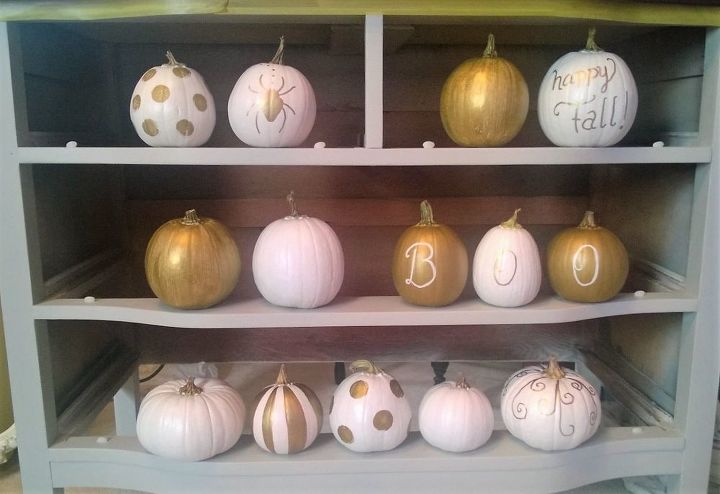 painted gold white pumpkins, crafts, seasonal holiday decor