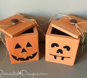 wood canisters turned jack o lanterns, chalk paint, crafts, halloween decorations, outdoor living, painting