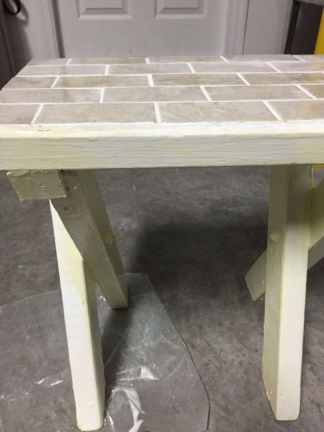 table upcycled into this great shower stool, bathroom ideas, painted furniture
