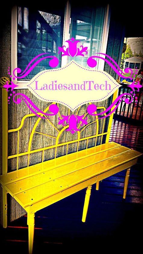 up cycle yellow bench made from a headboard, outdoor furniture, repurposing upcycling