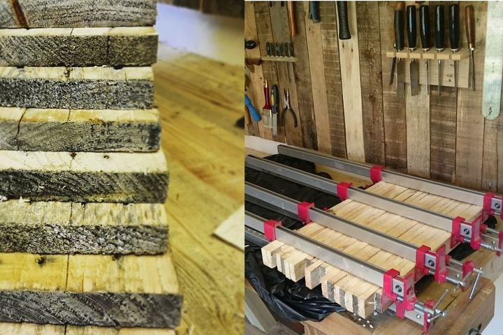 taburete 100 de madera de palet, Madera de palet cortada y encolada