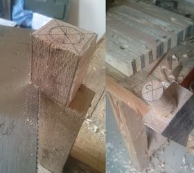 100 pallet wood stool, pallet, woodworking projects, Tenons being cut and rounded