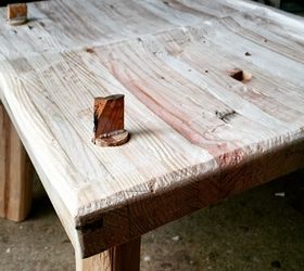 100 pallet wood stool, pallet, woodworking projects, Gluing up and hitting the wedges in