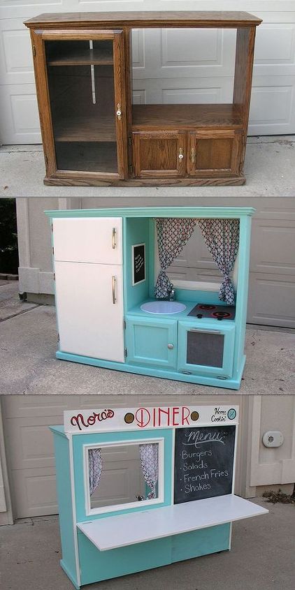 turn an old cabinet into a kid s diner, kitchen cabinets, kitchen design