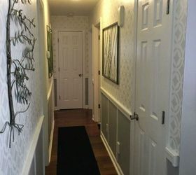 s if your hallway is dark here is what you re missing, foyer, Add board and batten with some stencils